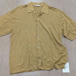 LEMAIRE Button Front Cotton Knit Polo Shirt Mustard Medium